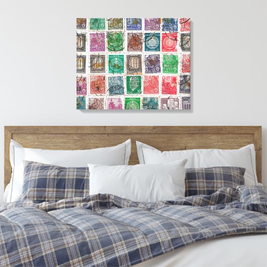 Postzegels canvas afdruk (Insitu (Slaapkamer))