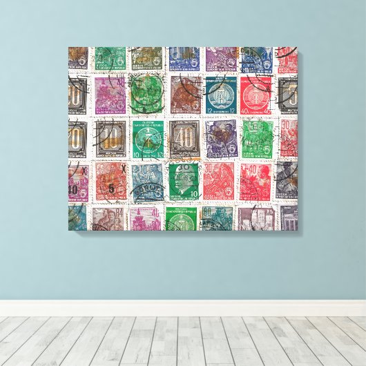 Postzegels canvas afdruk (Insitu (Houten vloer))