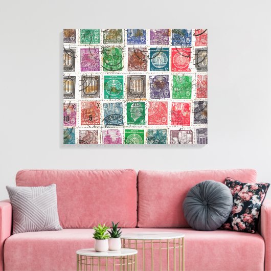 Postzegels canvas afdruk (Insitu (Woonkamer))