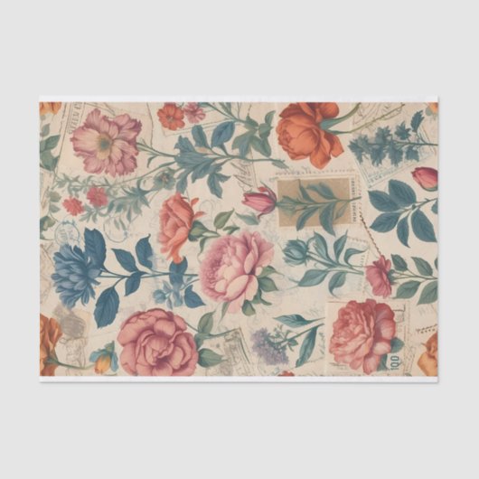 postzegels met bloemmotieven tissuepapier (Voorkant)