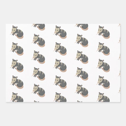Posum Opossum Roos Floral Gift Wrapping Inpakpapier Vel (Voorkant)