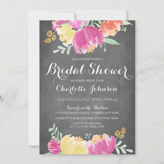 Posy Garden Krijtbord | Bruidsfeest Kaart (Voorkant)