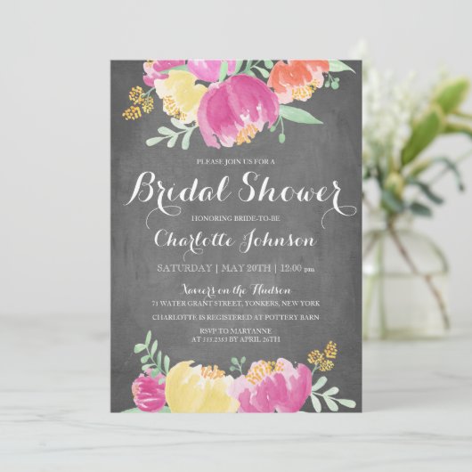 Posy Garden Krijtbord | Bruidsfeest Kaart (Staand voorkant)