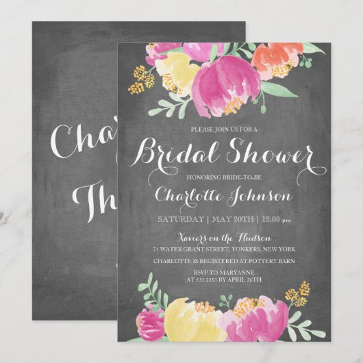 Posy Garden Krijtbord | Bruidsfeest Kaart (Voorkant / Achterkant)