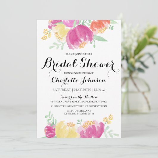 Posy Garden | Uitnodiging voor bruidsdouche (Staand voorkant)