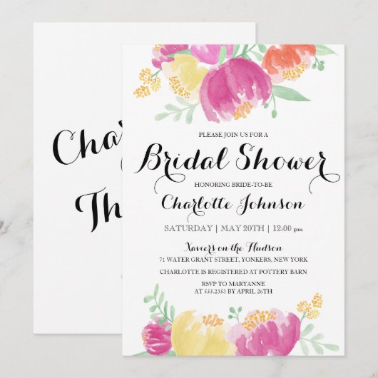 Posy Garden | Uitnodiging voor bruidsdouche (Voorkant / Achterkant)