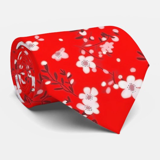 Posy print op rood stropdas (Opgerold)