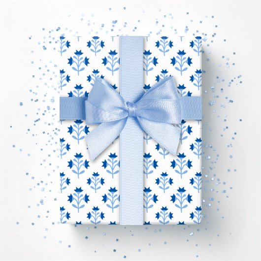 Posy Sprig in Blauwe Porselein Cadeaupapier