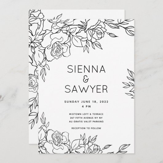 Posy van Rozen Bruiloft Kaart (Voorkant / Achterkant)