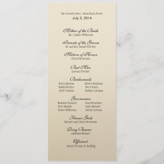 posy Wedding Programme - metallic champagne Programmakaart (Achterkant)