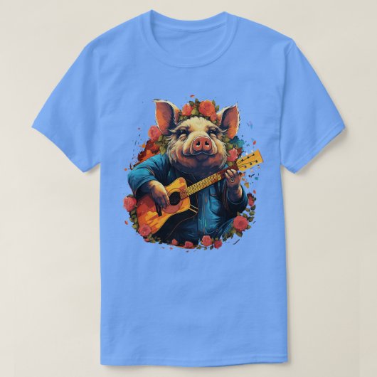 Pot Bellied Pig Spelen Gitaar T-shirt (Design voorkant)
