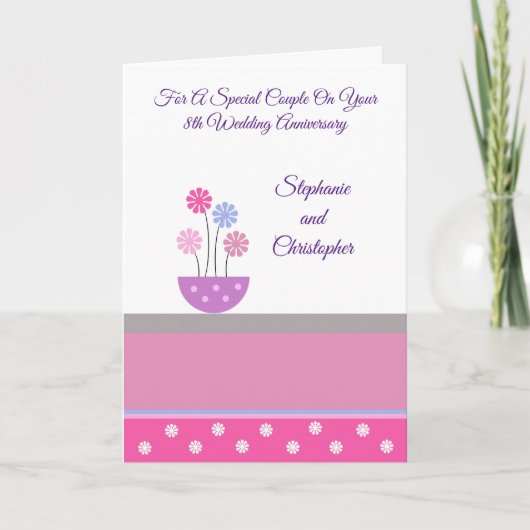 Pot Flowers Personalized 8th Wedding Jubileum Kaart (Voorkant)
