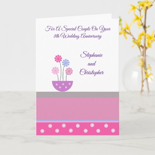 Pot Flowers Personalized 8th Wedding Jubileum Kaart (Gele Bloem)