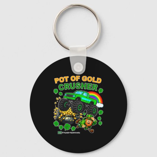 Pot goud vergruizer monstertruck st. patrick's dag sleutelhanger (Voorkant)