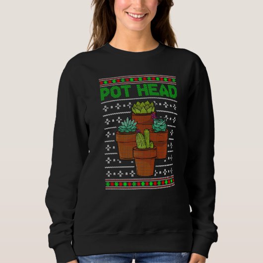 Pot Head Succulent Plant Cactus Funny Kerstmis Trui (Voorkant)