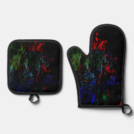 Pot holder and oven mitt dark texture abstract ovenwant & pannenlap set