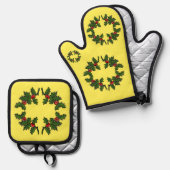 Pot Holder - Kransen van Holly Leaves en Bessen Ovenwant & Pannenlap Set (Voorkant / Achterkant)