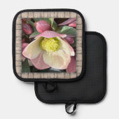 Pot Holder met Mooie Roze Hellebore Pannenlap (Voorkant / Achterkant)