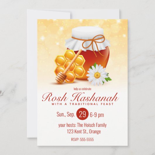 Pot Honing, Honingraat, Madelief Rosh Hashanah Kaart (Voorkant)