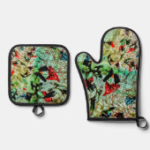 Pot houder en ovenhandschoen witte textuur abstrac ovenwant & pannenlap set (Voorkant)