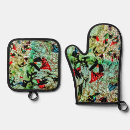 Pot houder en ovenhandschoen witte textuur abstrac ovenwant & pannenlap set