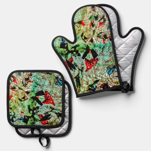 Pot houder en ovenhandschoen witte textuur abstrac ovenwant & pannenlap set (Voorkant / Achterkant)