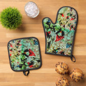 Pot houder en ovenhandschoen witte textuur abstrac ovenwant & pannenlap set (Top down)