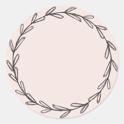 Pot/ kruiden blanke handgetekende krans Blush Roze Ronde Sticker (Voorkant)