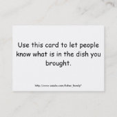 Pot Luck Ingredients Card Visitekaartje (Achterkant)