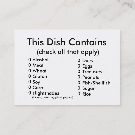 Pot Luck Ingredients Card Visitekaartje (Voorkant)