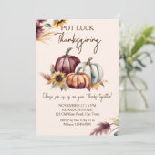 Pot Luck Thanksgiving boho pompoenen zonnebloemen Kaart (Staand voorkant)