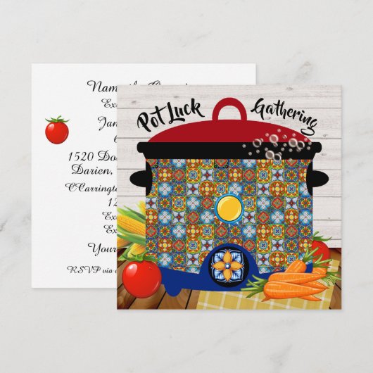 Pot Luck Uitnodiging (Voorkant / Achterkant)