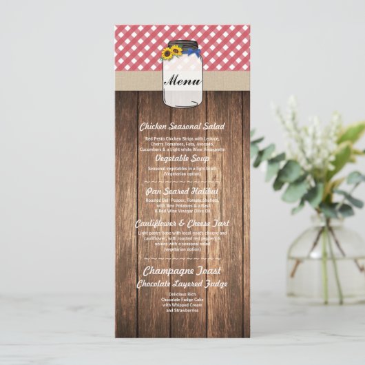 Pot Menu Trouwreceptie Rode Check Sunflower (Staand voorkant)