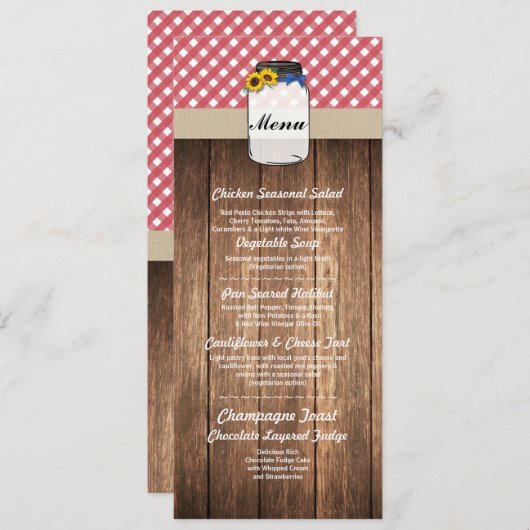 Pot Menu Trouwreceptie Rode Check Sunflower (Voorkant / Achterkant)
