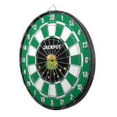 Pot met goud en tekst op zwart groen wit dartbord (Voorkant Rechts)