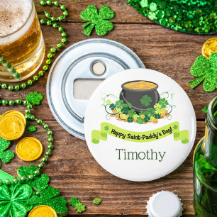 Pot met goud van St. Patrick's Day Button Flesopener