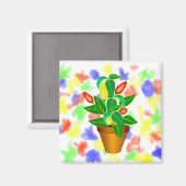 Pot met rood en geel peper plant magneet (Voorkant / Achterkant)