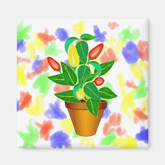 Pot met rood en geel peper plant magneet (Voorkant)