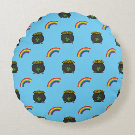 Pot of Gold Rainbow-Cartoon Rond Kussen (Voorkant)