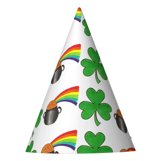 Pot of Gold Rainbow Shamrock St. Patrick's Day Feesthoedjes (Voorkant)