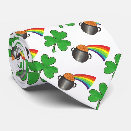 Pot of Gold Rainbow Shamrock St. Patrick's Day Stropdas (Opgerold)