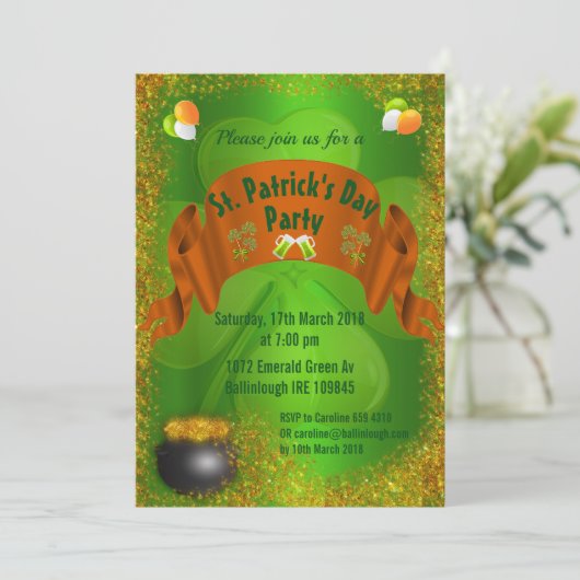 Pot of Gold St. Patrick's Day Invitation Kaart (Staand voorkant)
