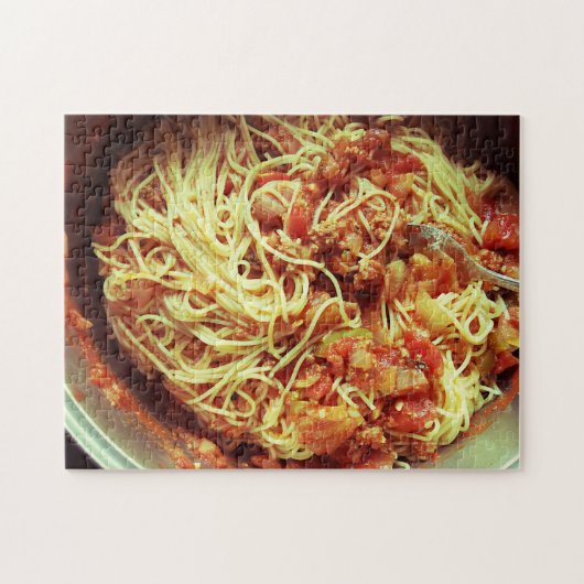 Pot spaghetti met vleessaus legpuzzel (Horizontaal)