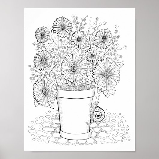 Pot van Daisies Art Kleurplaat Pagina Art Poster (Voorkant)