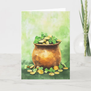Pot van goud en klaver geluk groen feestdagen kaart