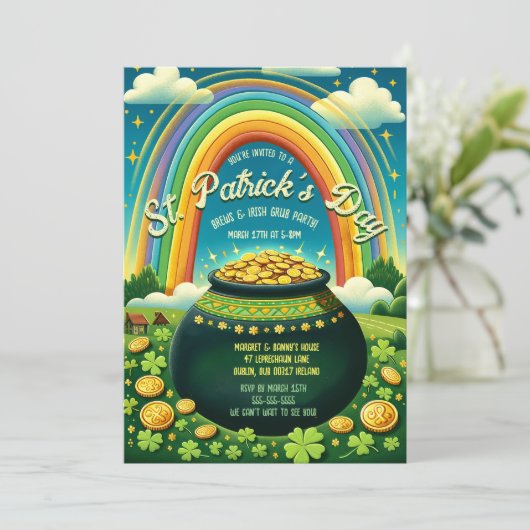 Pot van Goud en Regenboog St. Patrick's Day Celebr Kaart (Staand voorkant)