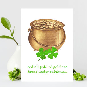 Pot van Gouden Klaver Grappige St Patricks Dag Kaa Aankondiging