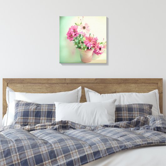 Pot van Roze Waterverf Bloemen Canvas Afdruk (Insitu (Slaapkamer))