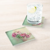 Pot van Roze Waterverf Bloemen Glazen Onderzetter (Schuin)