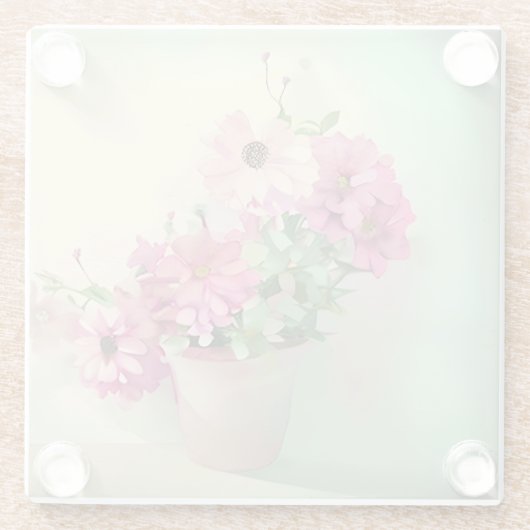 Pot van Roze Waterverf Bloemen Glazen Onderzetter (Achterkant)